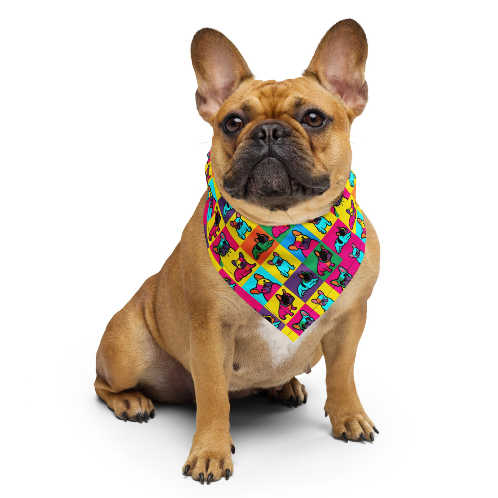 all-over-print-bandana-white-s-front-692492eaa1203.jpg French Bulldog Bandana - Electric Pop - Image 1