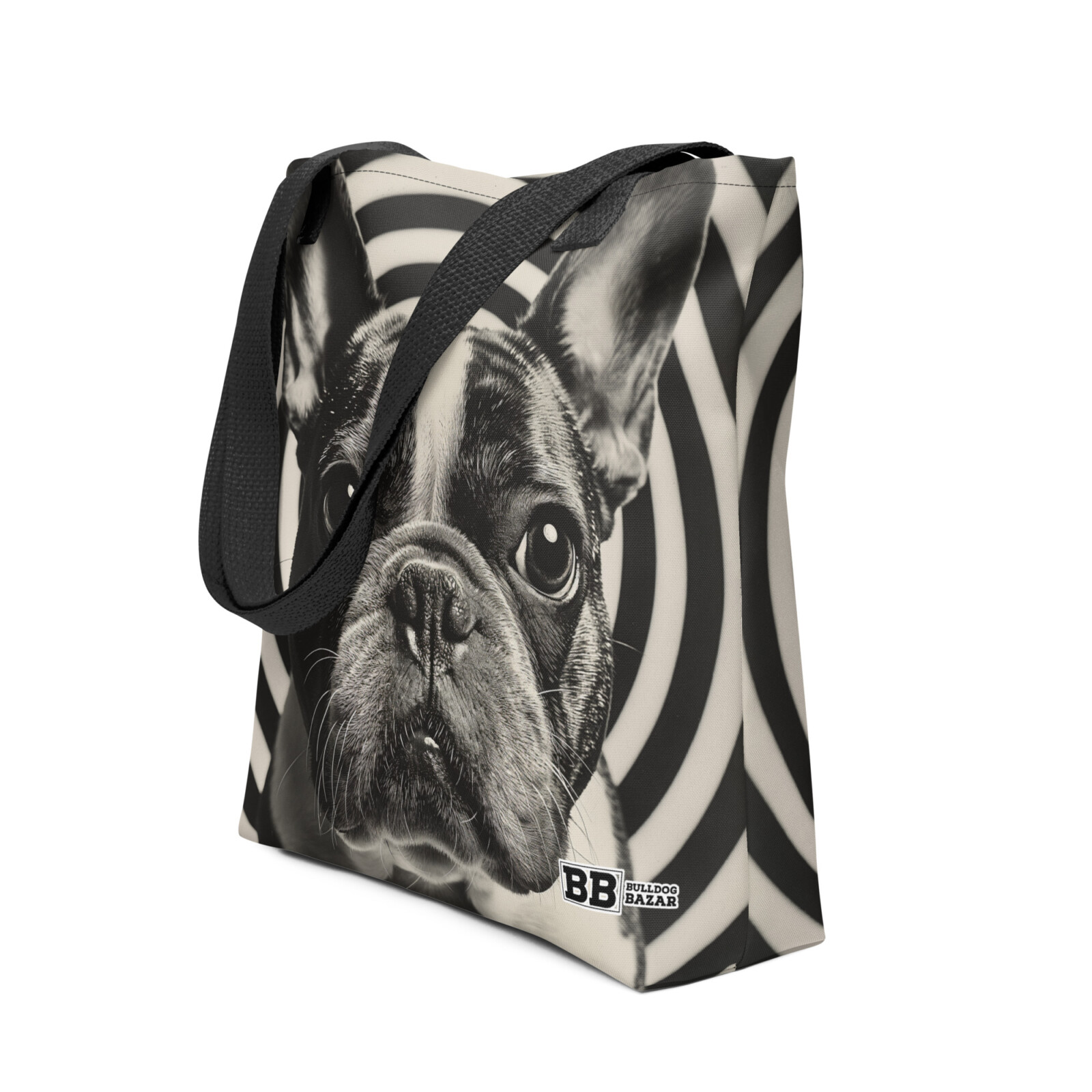 all-over-print-tote-bag-black-15x15-front-692c1c67b07d6.jpg French Bulldog Tote Bag - Hypnotic - Image 1