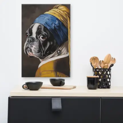 French Bulldog Canvas - Pearl Earring