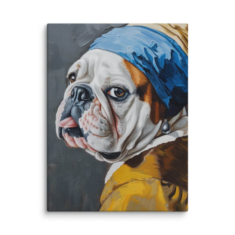 english bulldog canvas - pearl earring