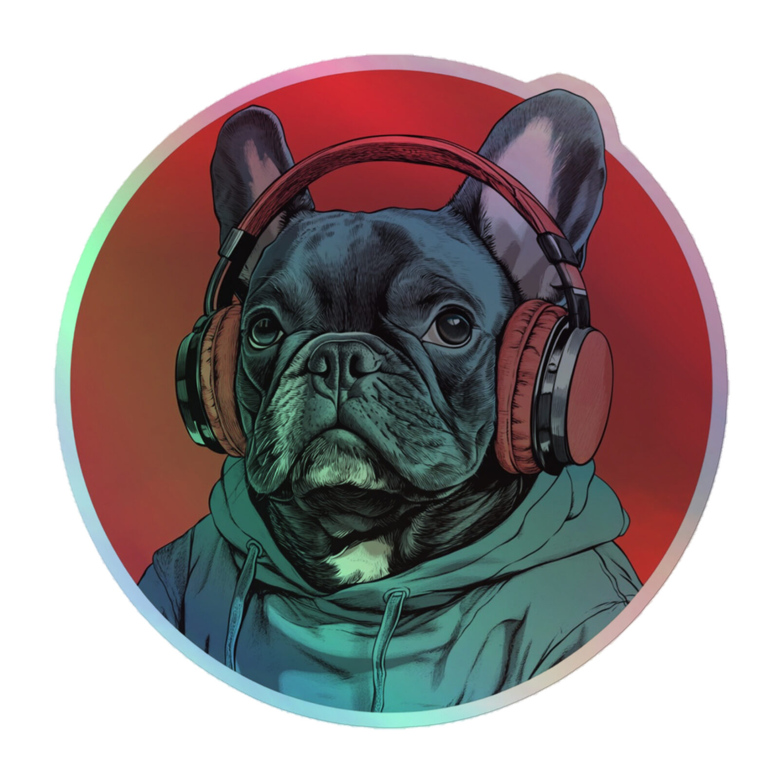 kiss-cut-holographic-stickers-grey-5.5x5.5-front-6917f684b747f.jpg French Bulldog Holographic Sticker - Round 51