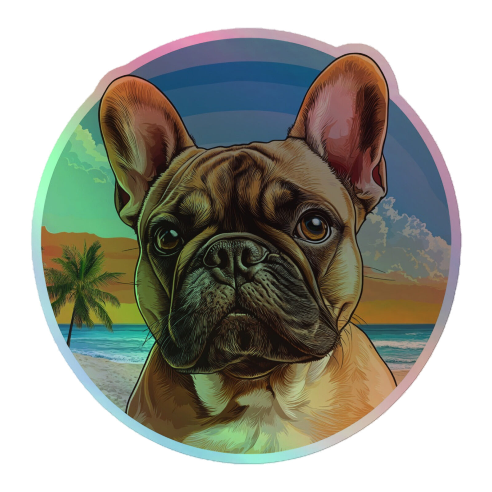 kiss-cut-holographic-stickers-grey-5.5x5.5-front-6917f713e05cb.jpg French Bulldog Holographic Sticker - Round 33