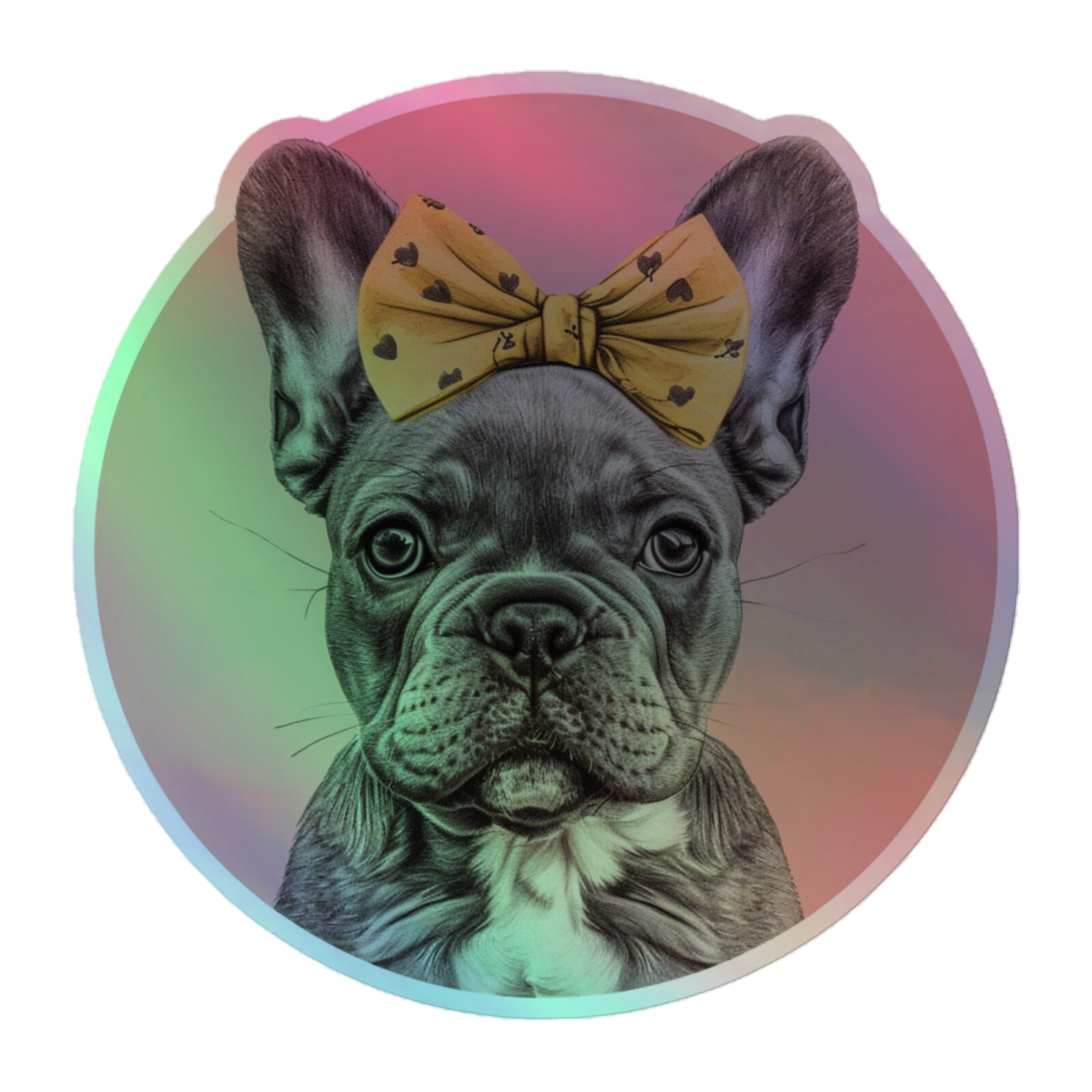 kiss-cut-holographic-stickers-grey-5.5x5.5-front-691c055f579e0.jpg French Bulldog Holographic Sticker - Round 67 - Image 1