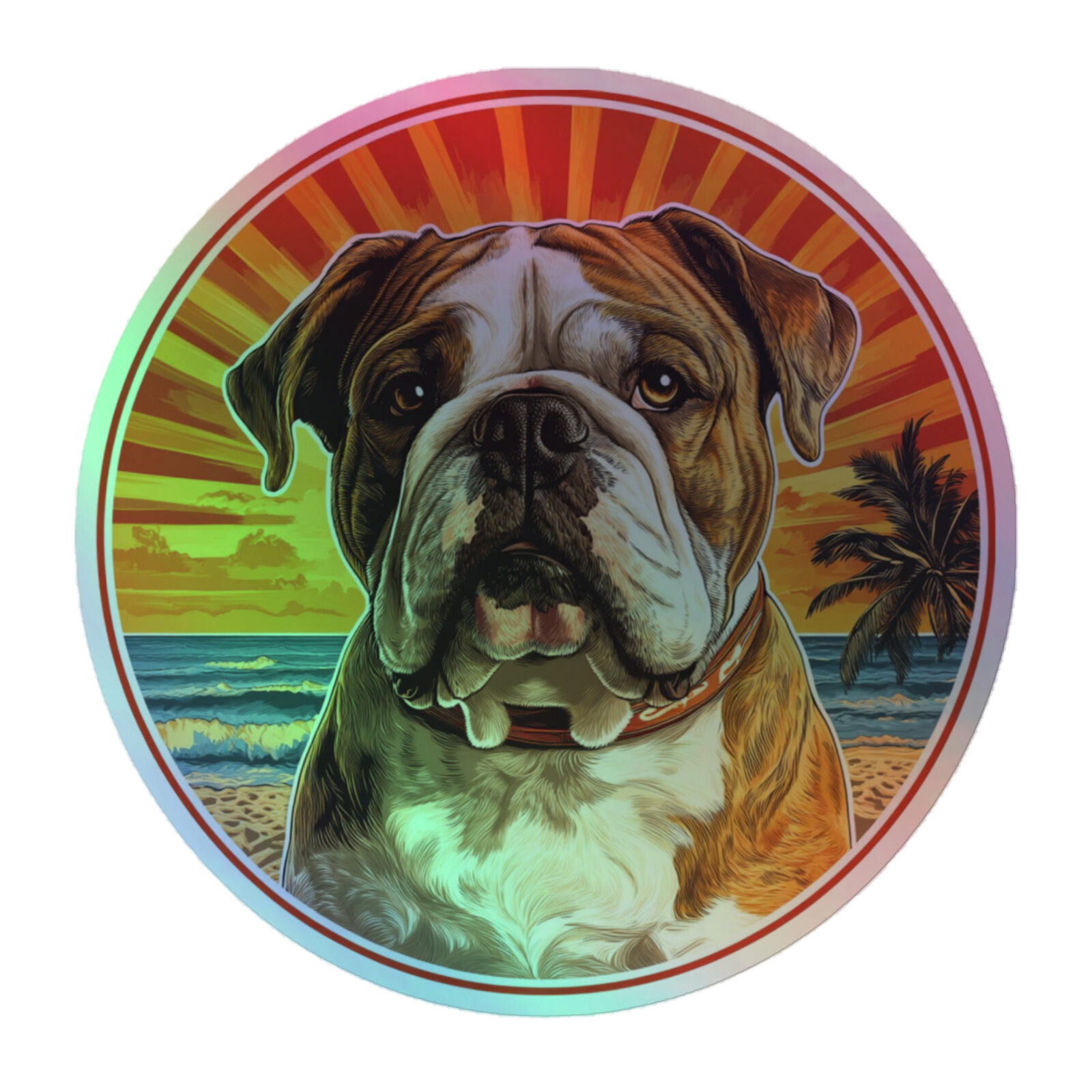 kiss-cut-holographic-stickers-grey-5.5x5.5-front-691c0627e0ca7.jpg English Bulldog Holographic Sticker - Round 19 - Image 1