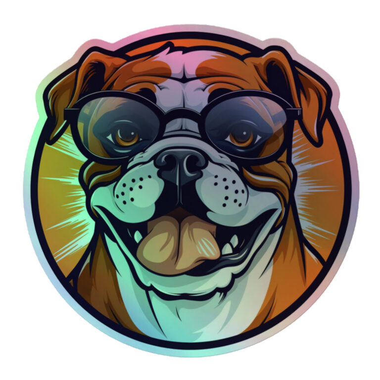 english bulldog holographic sticker - round 1