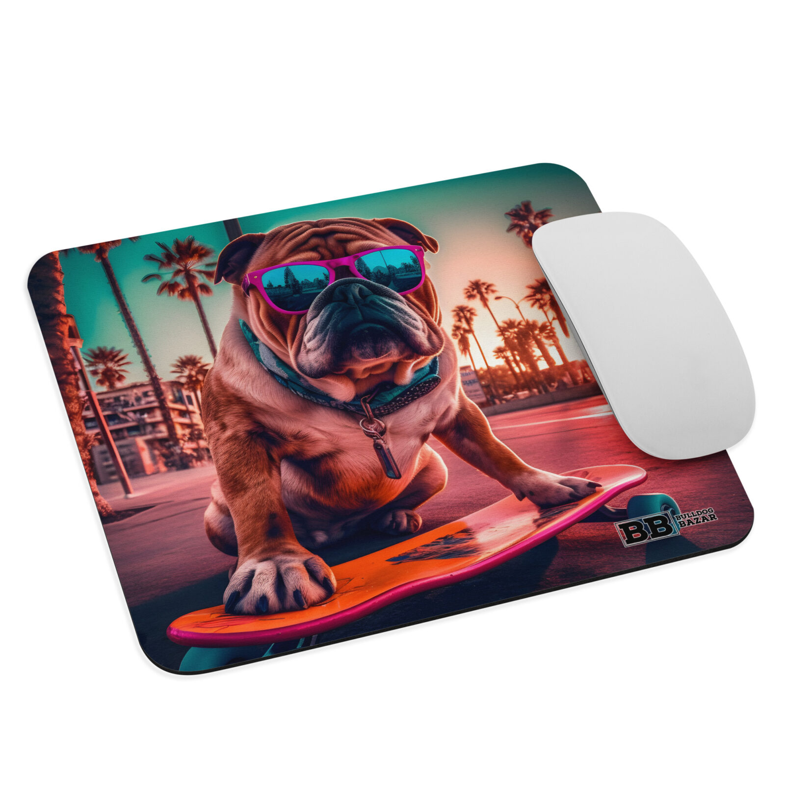 mouse-pad-white-front-691ff1464bb11.jpg English Bulldog Mouse Pad - Skate - Image 1