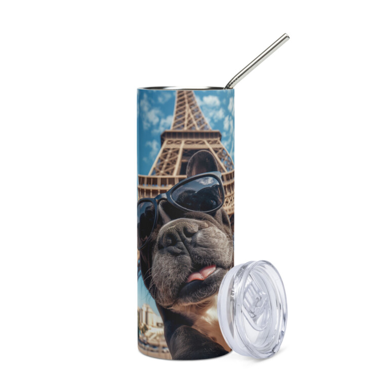 french bulldog stainless steel tumbler - selfie