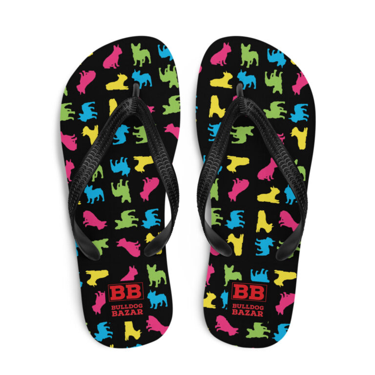 french bulldog flip-flops - neon frenchies