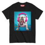 English Bulldog T-shirt - Headphones 2 - Image 2