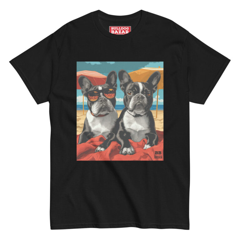 French Bulldog T-shirt - Beach Day - Black, XL