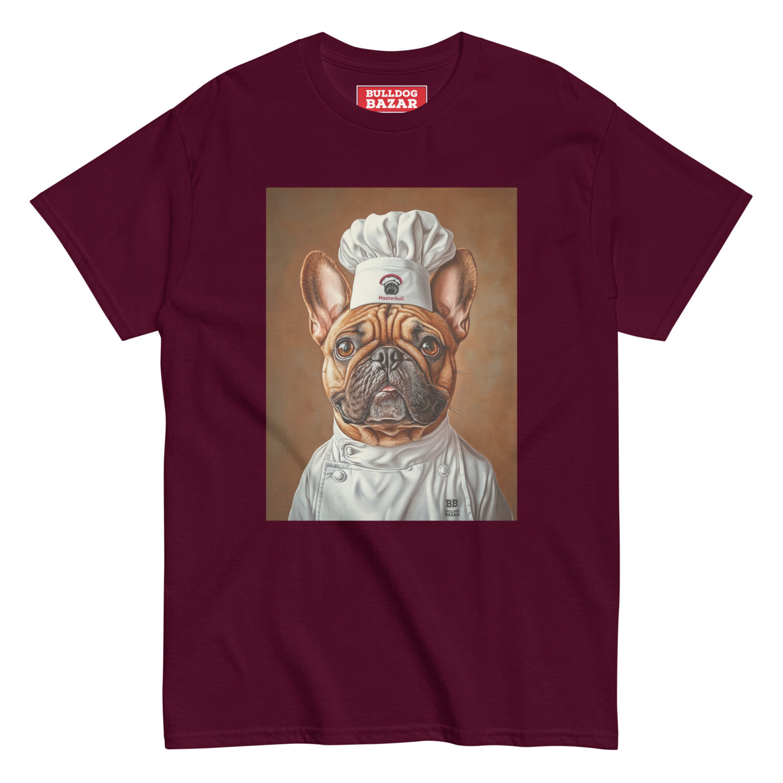 unisex-classic-tee-maroon-front-6925f2f3e869c.jpg French Bulldog T-shirt - Chef - Image 1