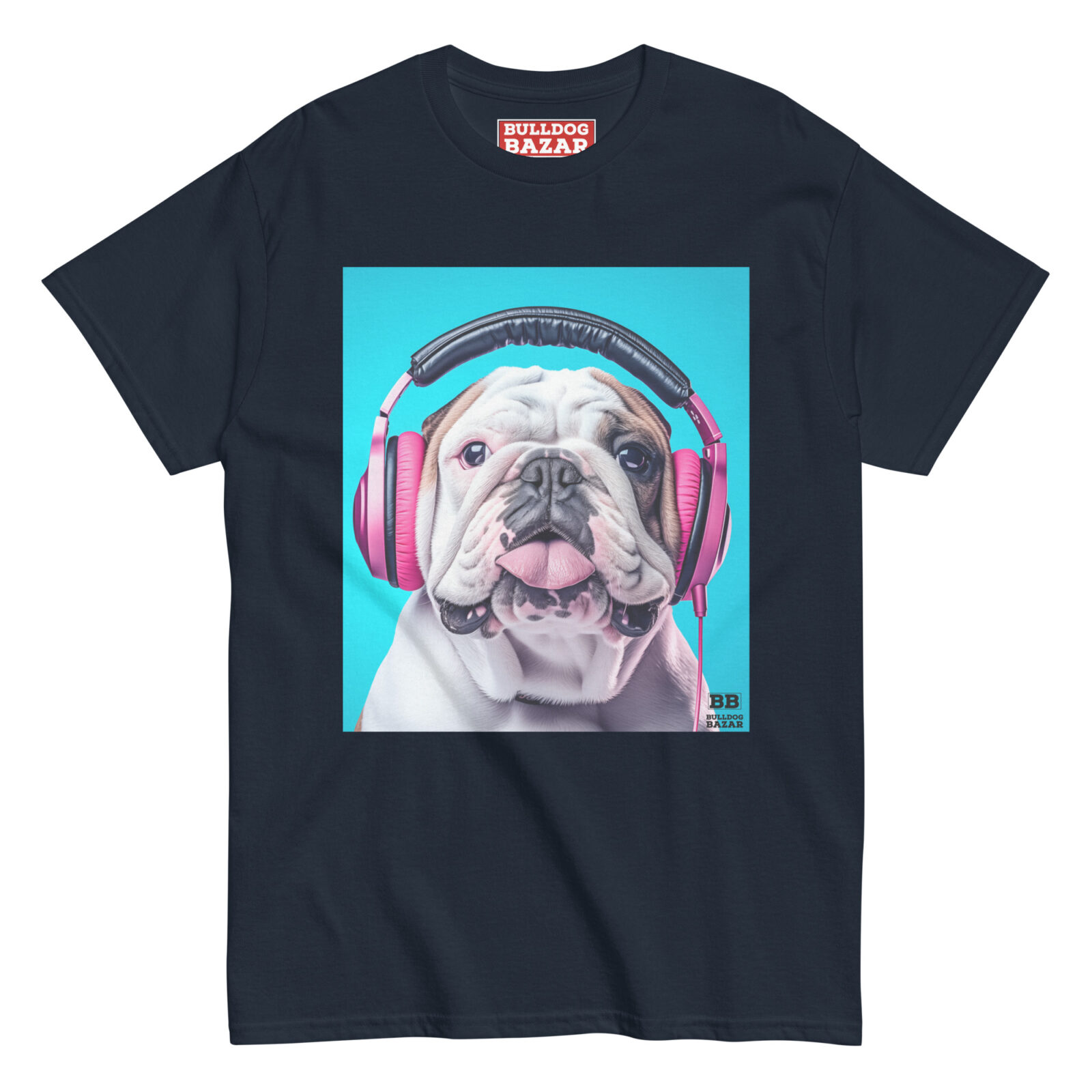 unisex-classic-tee-navy-front-691cdbc25c5f7.jpg English Bulldog T-shirt - Headphones - Image 1