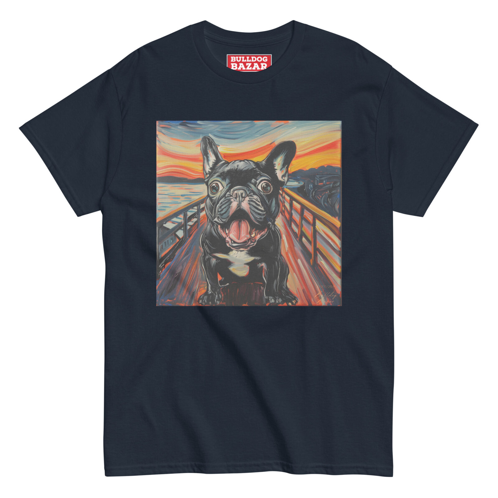 unisex-classic-tee-navy-front-69213a1cd928b.jpg French Bulldog T-shirt - The Bark - Image 1