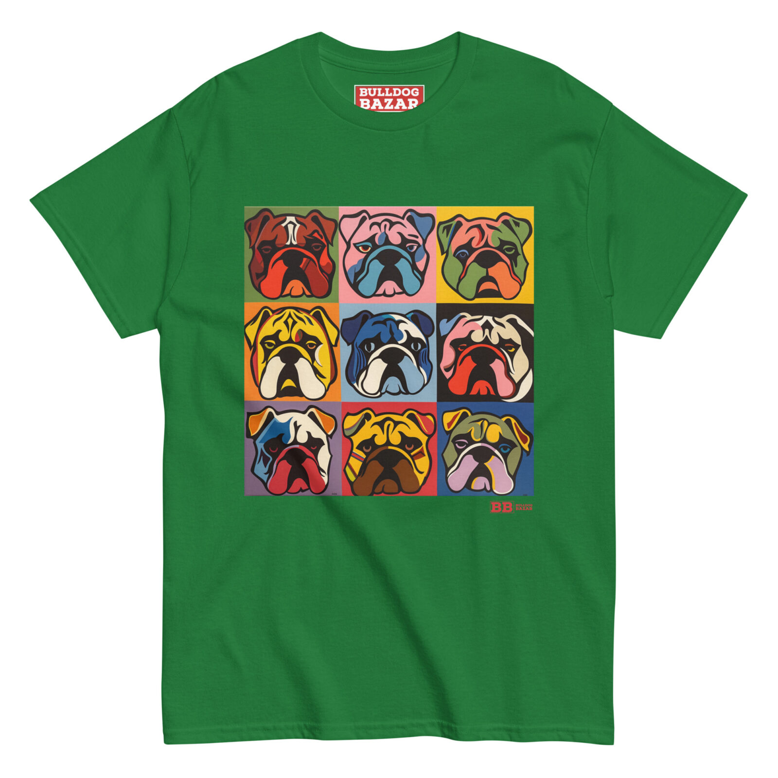 unisex-classic-tee-turf-green-front-691b69a07f53c.jpg English Bulldog T-shirt - Pop Faces - Image 1