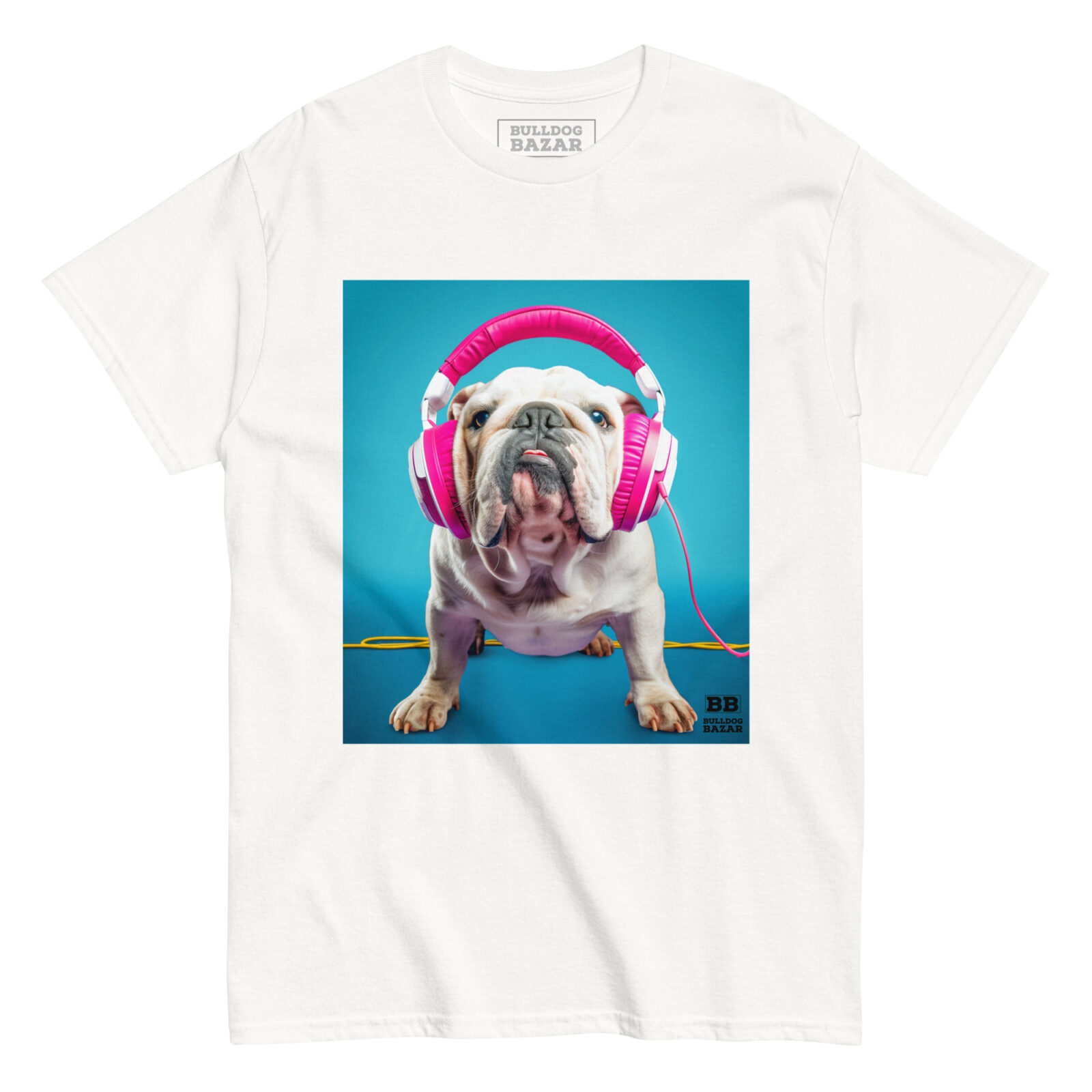 unisex-classic-tee-white-front-691e7b3a2b1ce.jpg English Bulldog T-shirt - Headphones 2 - Image 1