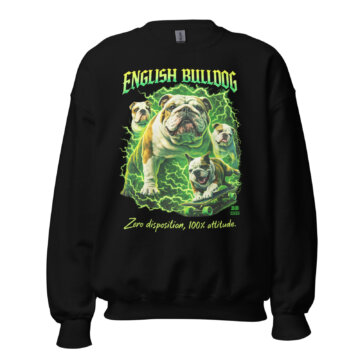 english bulldog bootleg sweatshirt with streetwear graphic design on black