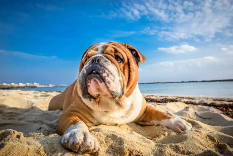 English Bulldog at beach